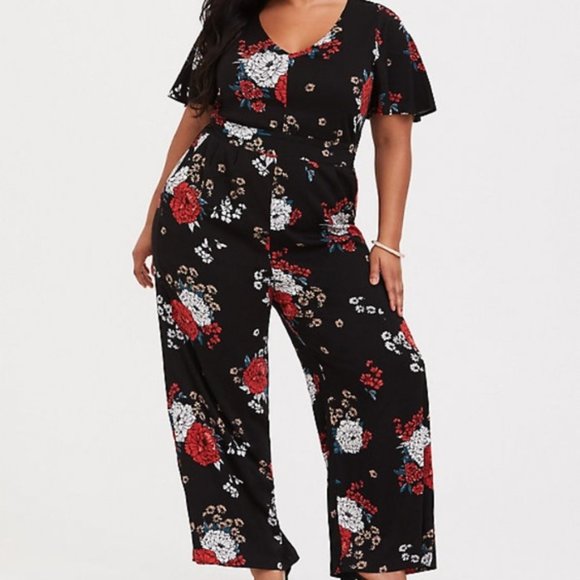 torrid Pants - Torrid Black Floral Wide Leg Challis Jumpsuit 2X